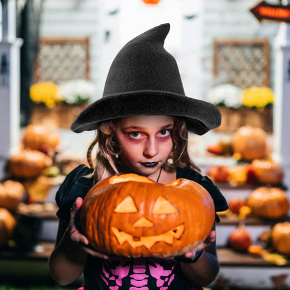 Edoneery Halloween Witch Hat for Women Wide Brim Foldable Pointed Cap for Halloween Party Costume Accessory