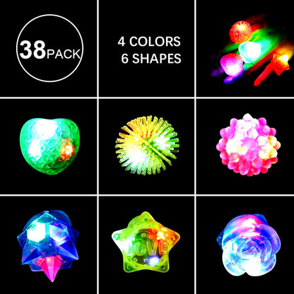 Sauyoza 38 Pack Light Up Rings Halloween Party Favors for Kids 4-8 8-12, Goodie Bags Stuffers Treasure Box Toys for Classroom Prizes, Birthday Glow in The Dark Party Supplies Favors for Kids