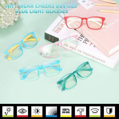 CHEERS DEVICES Blue Light Glasses for Kids Boys Girls Teens - 5 Pack Computer Glasses with Unbreakable Frame and Anti-Glare - blue light glasses for teen girls, lentes de sol para niños (Age 8-16)