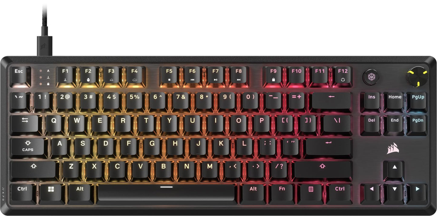 Corsair K70 CORE TKL Wireless RGB Tenkeyless Mechanical Gaming Keyboard – Pre-Lubed MLX Red v2 Linear Switches, SOCD, ABS Double-Shot Keycaps, Sound Dampening, 1000Hz Polling, QWERTY NA – Black