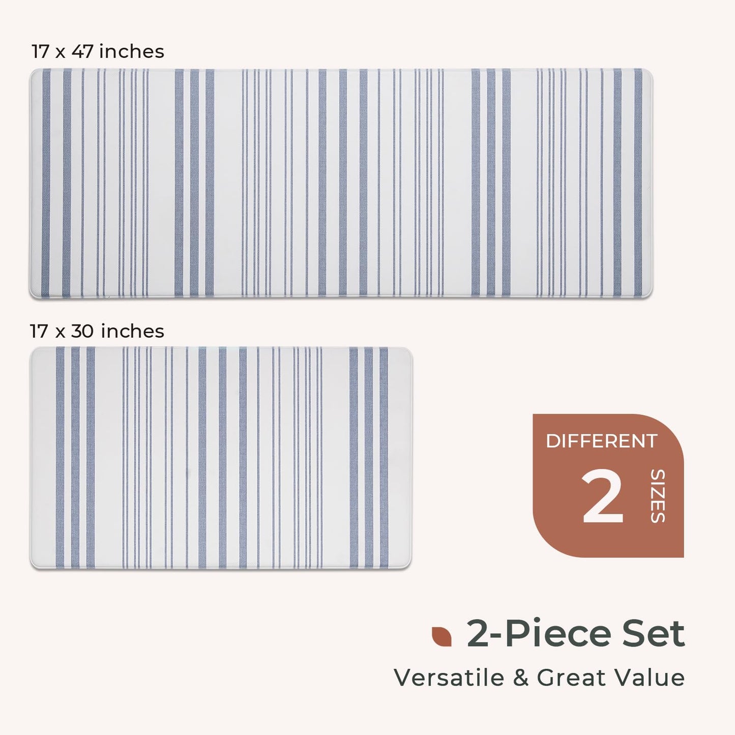 FRESHMINT Farmhouse Stripe Anti-Fatigue Kitchen Mat Set of 2, Cushioned Foam Kitchen Mats for Floor, Waterproof Non Slip Comfort Mat, Modern Kitchen Rug for Kitchen Decor, Sink, Laundry, Office