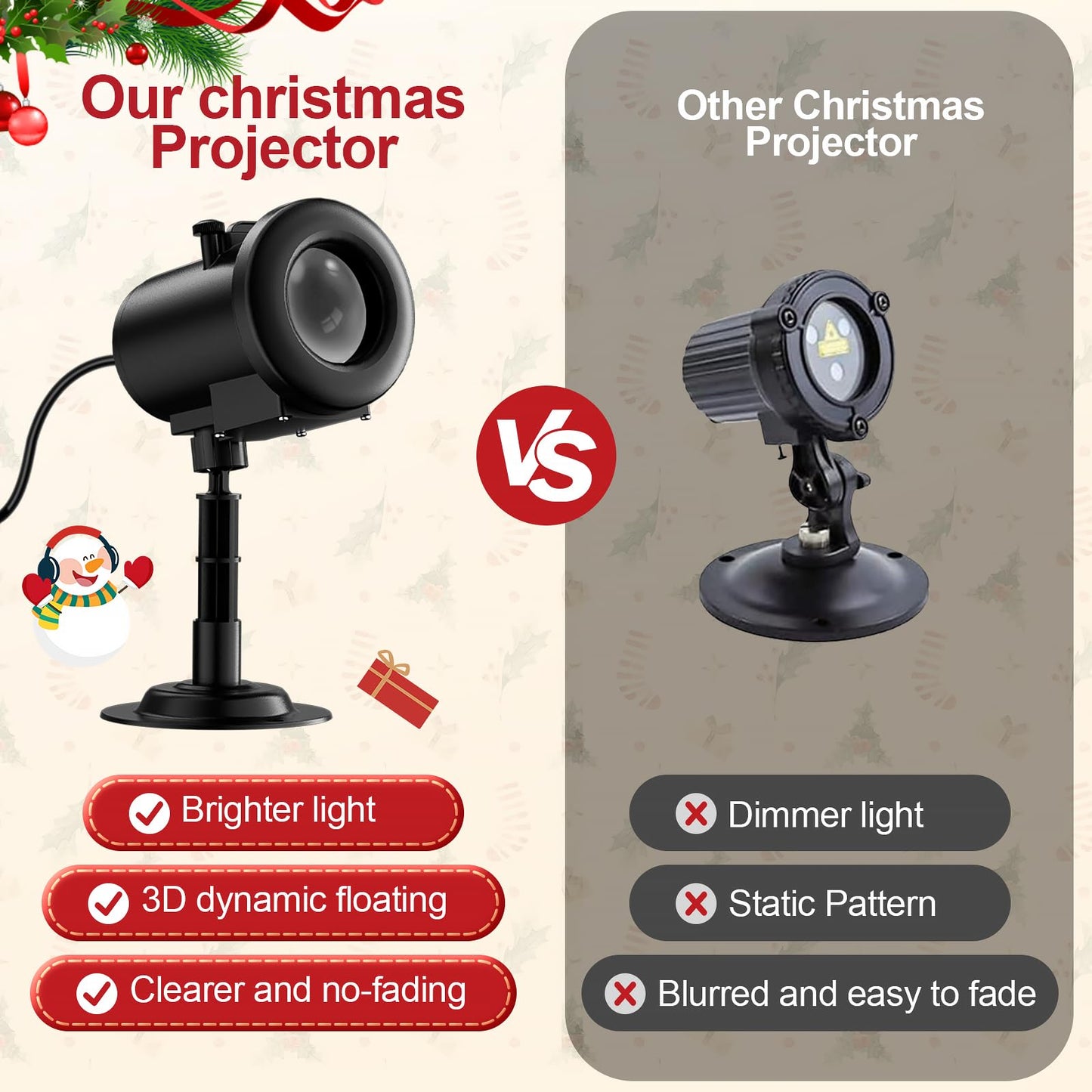 12 in 1 Christmas Projector Lights Outdoor,3D Dynamic Christmas Decorations Indoor,Clearer Santa Sleigh HD Patterns Holiday Lights,Waterproof for Window Wall Yard Holiday Decor