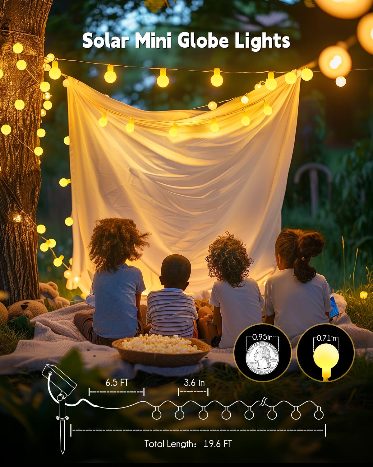 Brightown Solar Lights Outdoor Waterproof, 19.6Ft 60 LED Globe Solar String Lights for Outside, 8 Modes Outdoor Solar Lights for Yard Balcony Patio Tree Canopy Party (Warm White)