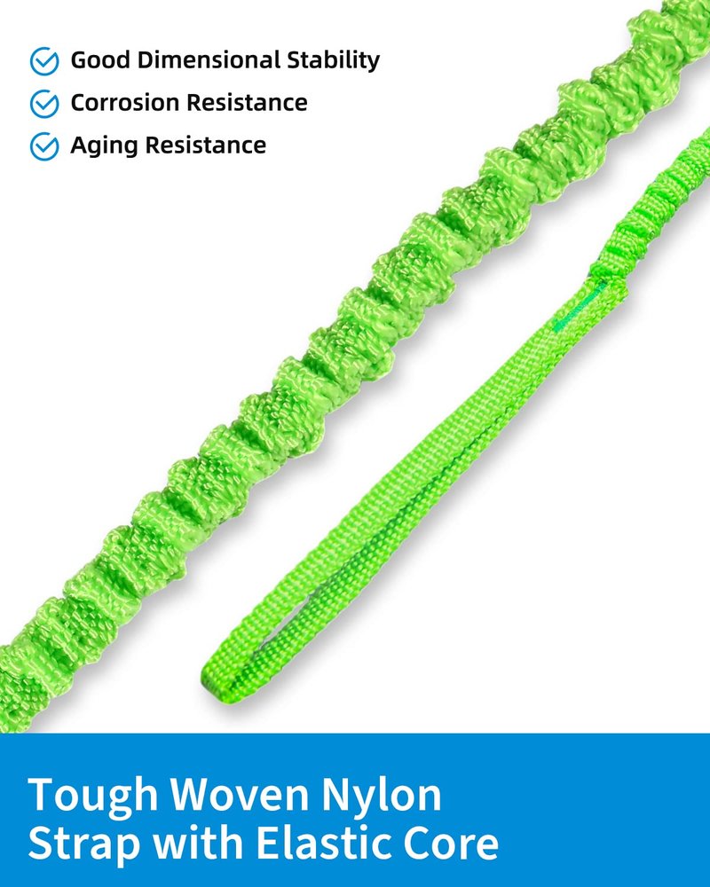 OCEANBROAD Kayak Paddle Leash with D-Ring Stretchable Bungee Strap Lanyard Rope for SUP Kayaking Boating Canoeing Fishing Pole Rod 4-7 Feet Green 2 Pack
