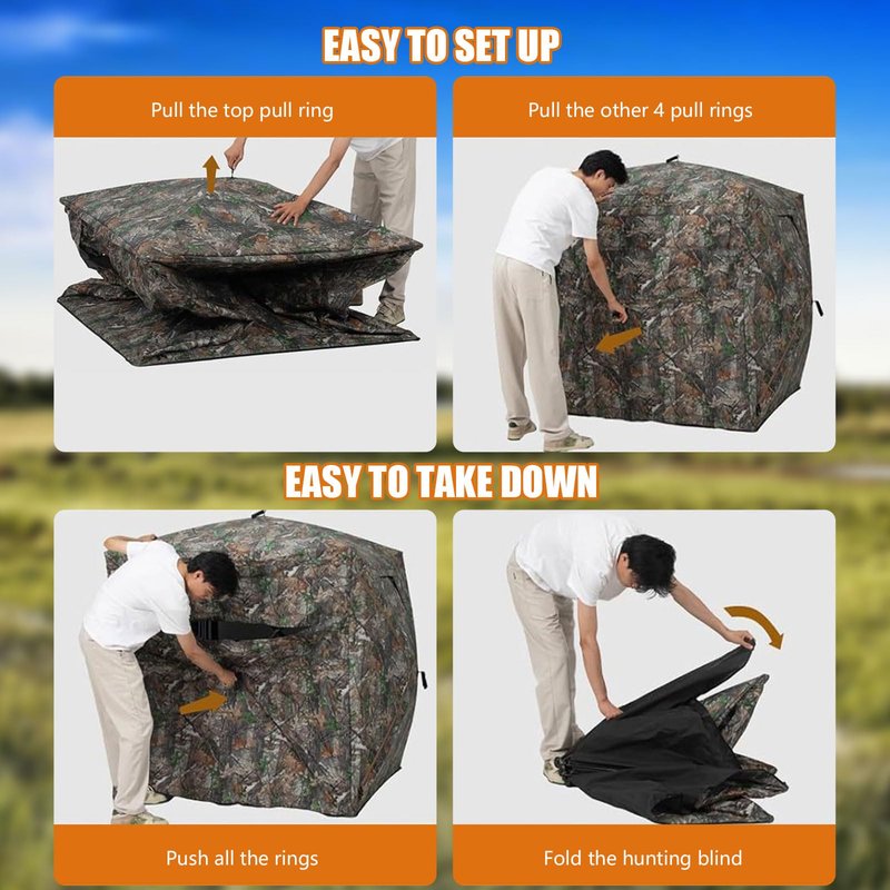 Fogun Hunting Blind 270 Degree See Through with Carry Bag, 3-4 Person Pop-Up Ground Blind - Durable 300D Deer & Turkey Blind for Full Concealment, Portable Tent (Forest Camo)