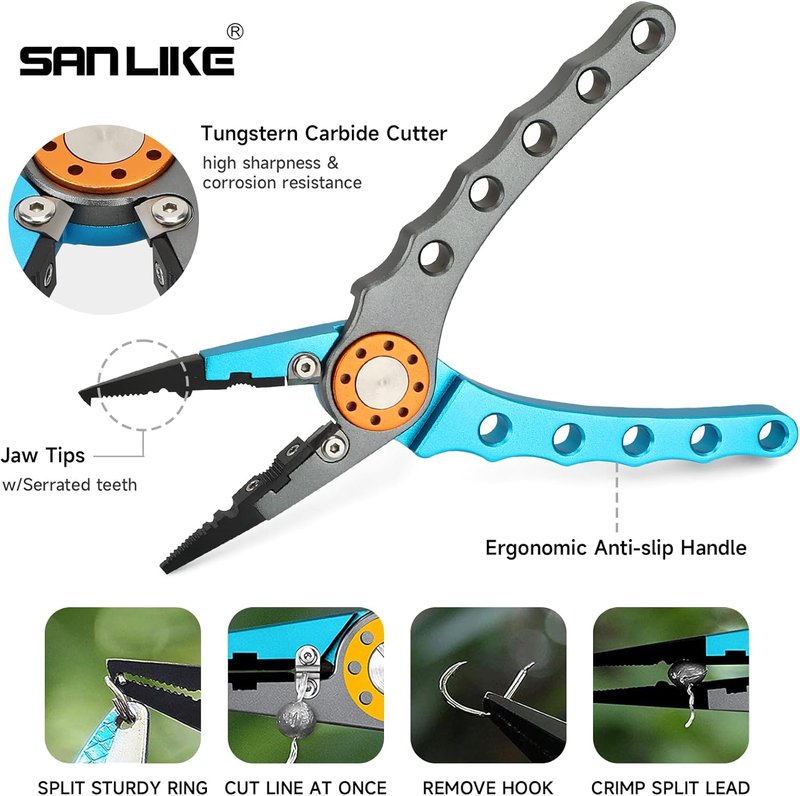 Fishing Pliers - 7-Inch Aluminum Braid Cutters | Corrosion Resistant Hook Remover & Split Ring Tool with Sheath and Lanyard