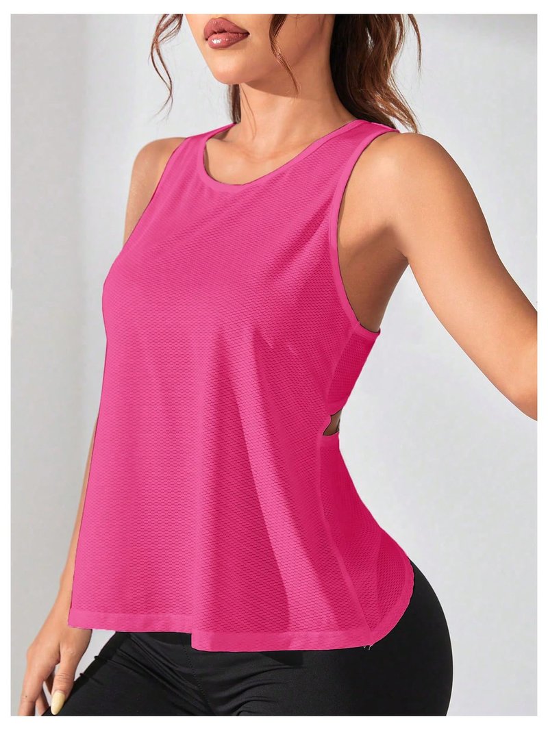 OYOANGLE Women's Open Back Workout Tops Racerback Athletic Loose Shirts Yoga Gym Clothes Sleeveless Running Tank Tops Hot Pink Medium