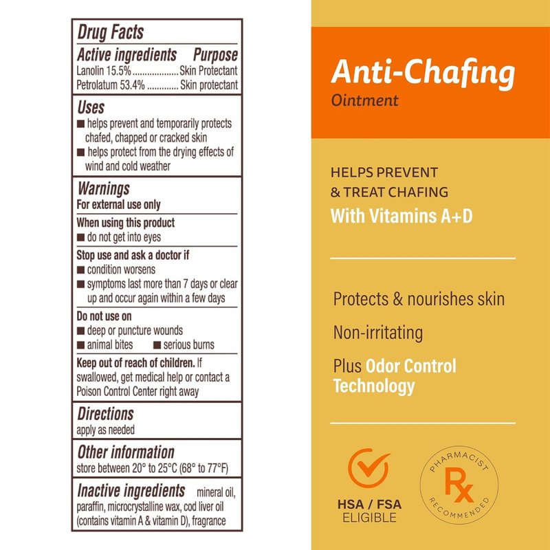 A+D Anti-Chafing Ointment - Protect & Treat Skin Irritation from Friction | 1.5 oz, Odor Control Technology