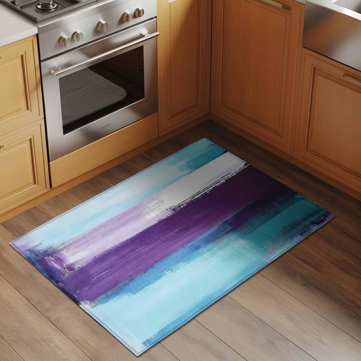 Purple Teal Ombre 2x3 Area Rugs for Living Room, Abstract Modern Oil Painting Gradient Non Slip Runner Rug Washable Rug, Low Pile Indoor Floor Carpet Mat Bathroom Rugs for Bedroom, Kids Room