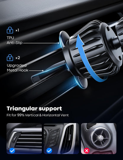 Lamicall Car Phone Mount for MagSafe - [20x N52 Magnet] Magnetic Phone Holder Car, Air Vent Phone Mount Cradle Hook for iPhone 17 16 15 14 13 Pro/Max/Plus/Air & MagSafe Case, Others with Metal Plate