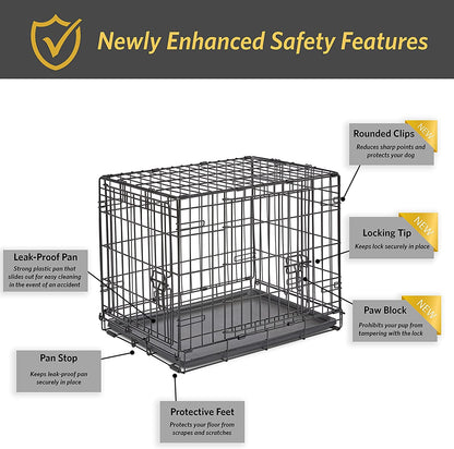 New World Newly Enhanced Double Door 60.96 cm (24-Inch) Dog Crate for Small Dog Breeds; Includes Leak-Proof Pan, Floor Protecting Feet, & New Patented Features; B24