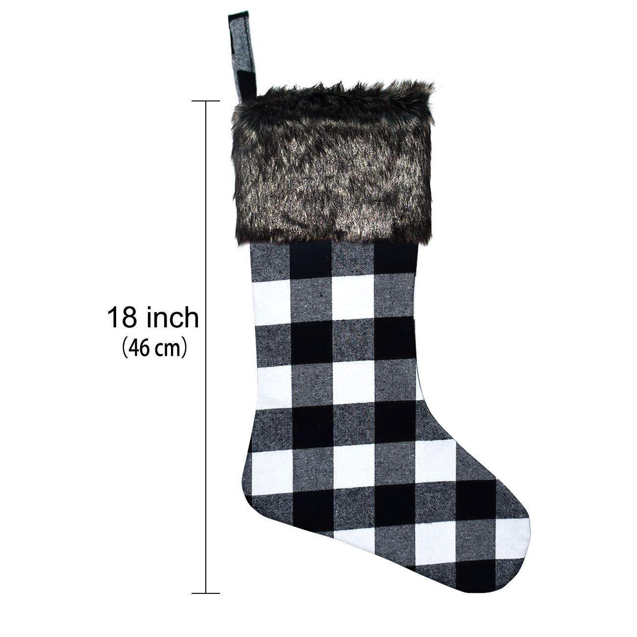 Senneny Christmas Stockings- 4 Pack 18" Black White Buffalo Plaid Christmas Stockings with Plush Faux Fur Cuff, Classic Large Christmas Stockings Decorations for Family Christmas Holiday Party Decor