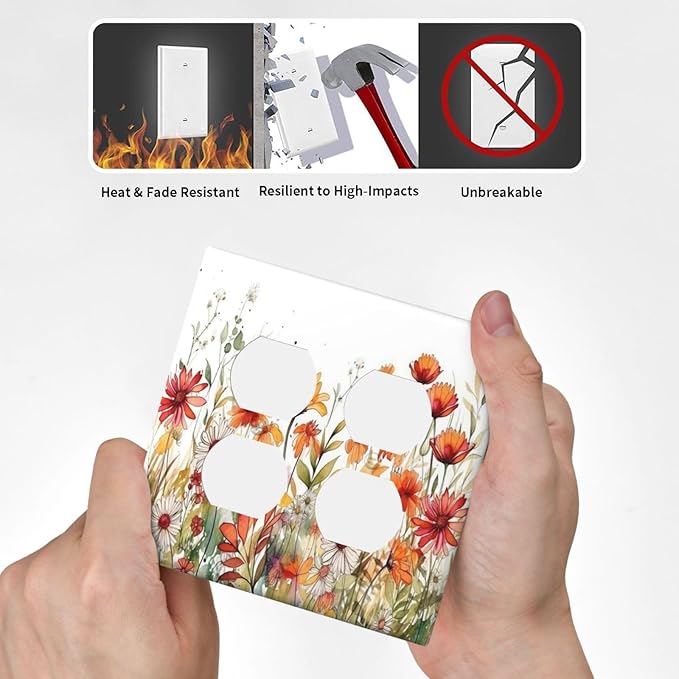 Decorative Light Switch Cover Plate Watercolor Wild Flower Floral 2 Gang Socket Covers Double Duplex Wallplates Switch Plates and Outlet Covers for Bathroom Home Decor
