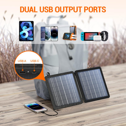 GOODaaa 10W Portable Solar Charger with Dual USB Outputs Super Handy Foldable Size 24% High Conversion Efficiency Solar Panels, Waterproof & Dustproof & Shockproof, Wide Compatibility