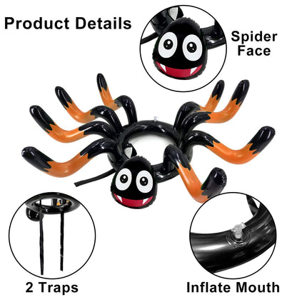 15 Pcs Inflatable Spider Ring Toss Game for Kids Halloween Inflatable Toss Game Party Toys Halloween Games School Carnival Party Supplies Indoor Outdoor Game for Kids Family (3 Spider, 12 Rings)