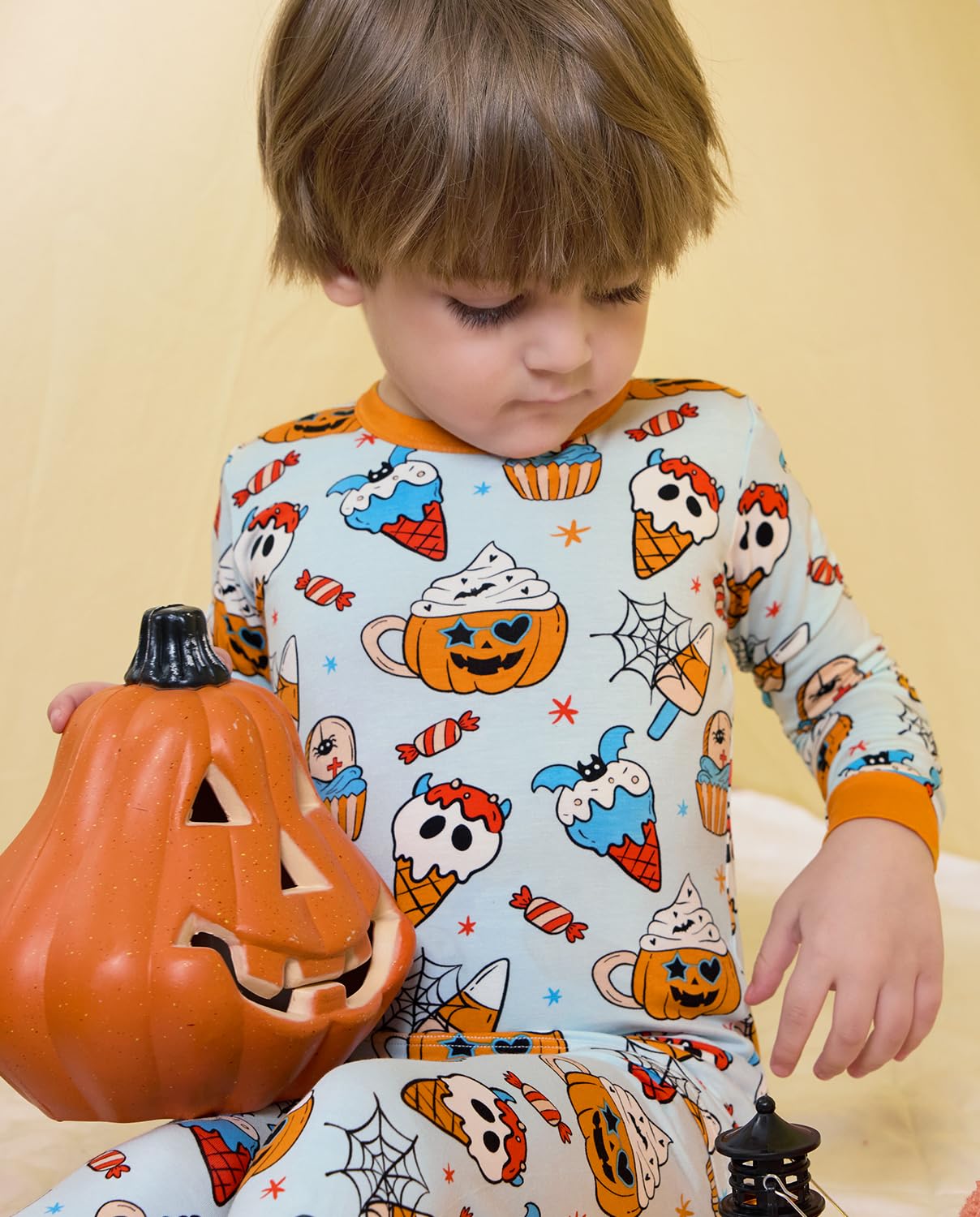 Bamboo Viscose Toddler Halloween Pajamas Boys Girls Kids Baby 2pcs Long-Sleeve Pyjamas Set 5-6Y Snug fit Sleepwear Pjs