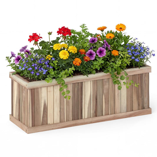 HAPPYGRILL Wooden Raised Garden Bed, Acacia Wood Rectangular Planter Box with Drainage for Vegetable Flower Herb, Indoor Outdoor Elevated Garden Box for Patio Yard, 36" L x 12" W x 12" H (1)