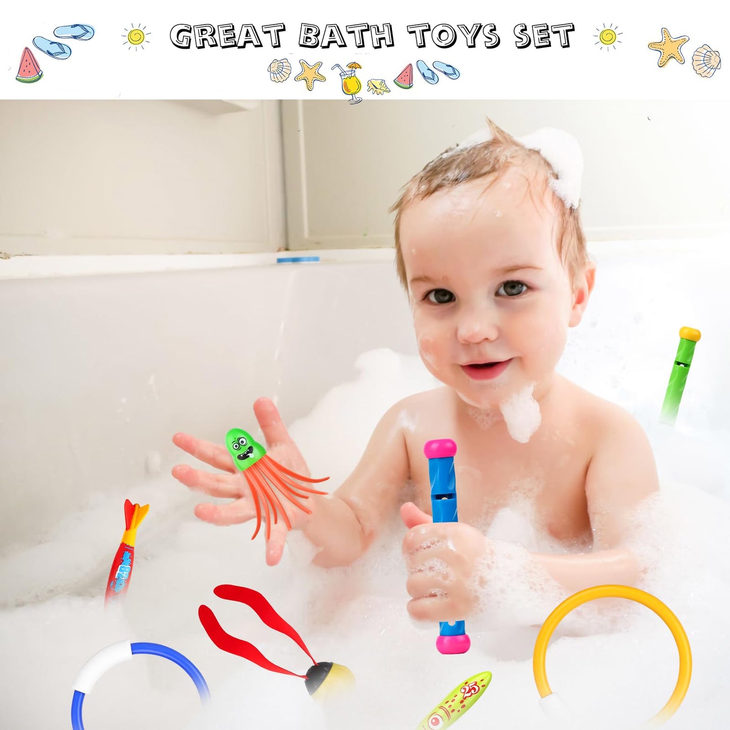 Cakuni Underwater Swim Pool Diving Toys - Summer Swimming Dive Toy Sets - Water Rings,Sticks,Octopus,Torpedo Bandits & Balls for Kids