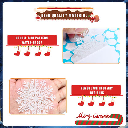 AHEONLAR 142PCS Christmas Window Static Cling Sticker, Snowflake Stickers Christmas Decorations, Waterproof Double-Sided Printed Xmas Window Clings Decals, Winter Stickers for Windows/Mirror/Fridge
