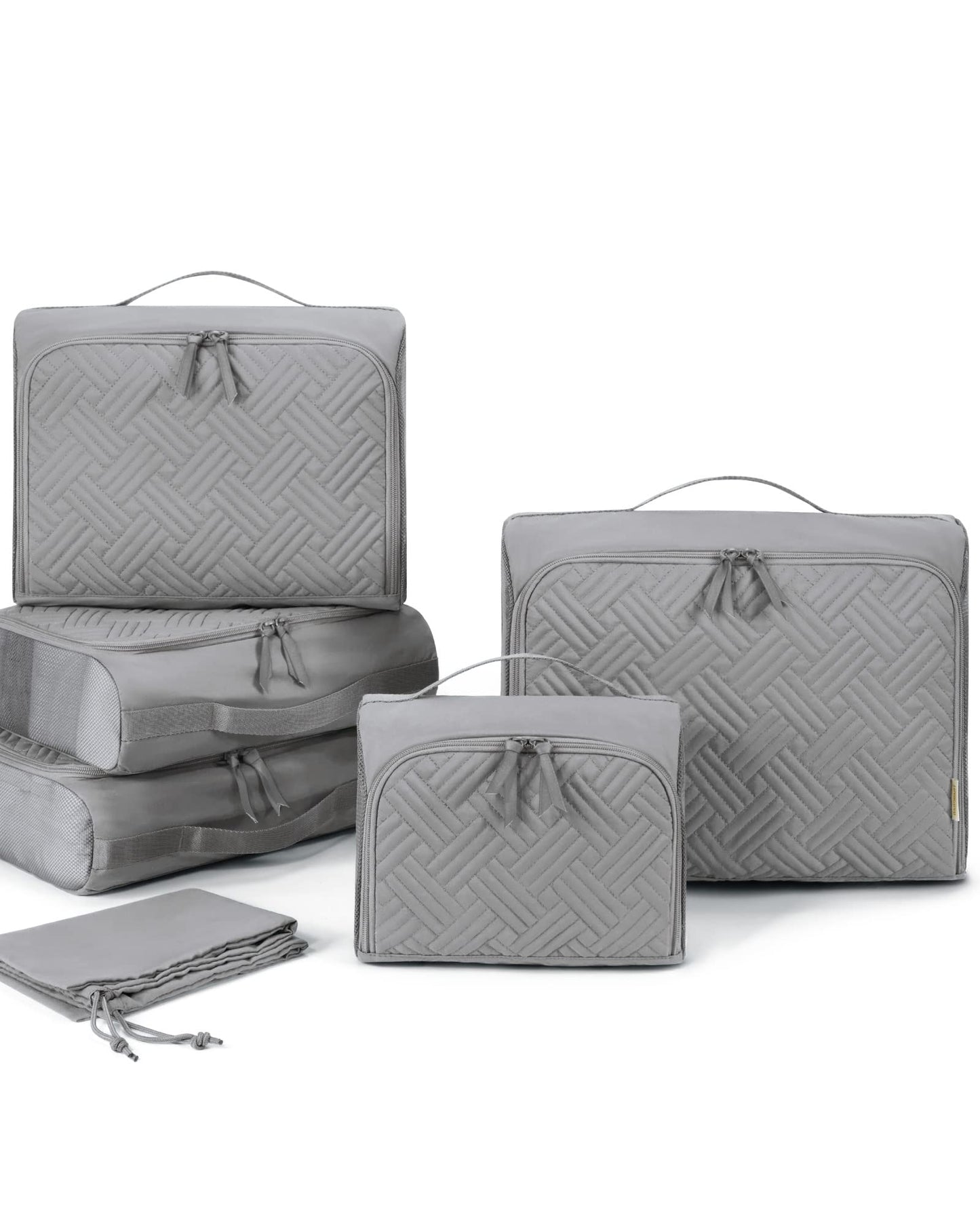 BAGSMART Quilted Packing Cubes for Travel, 6 Set Packing Cubes for Suitcases, Lightweight Travel Cubes (1 L+3 M+1 S+1 Shoe Bag) Suitcases Organizer, Grey