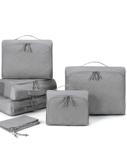 BAGSMART Quilted Packing Cubes for Travel, 6 Set Packing Cubes for Suitcases, Lightweight Travel Cubes (1 L+3 M+1 S+1 Shoe Bag) Suitcases Organizer, Grey
