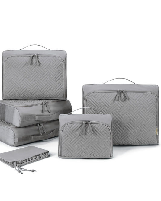 BAGSMART Quilted Packing Cubes for Travel, 6 Set Packing Cubes for Suitcases, Lightweight Travel Cubes (1 L+3 M+1 S+1 Shoe Bag) Suitcases Organizer, Grey