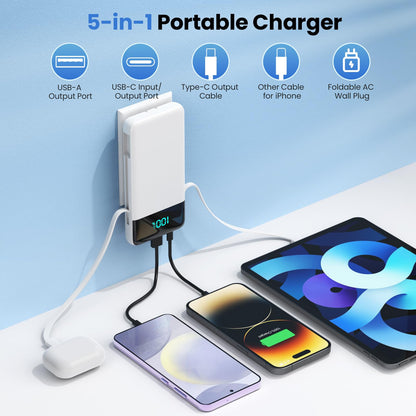 Portable Charger for iPhone with Built in Cables and Wall Plug,Upgraded 13800mAh Fast Charging USB C Power Bank,4 Outputs Travel Essential Battery Pack Compatible with iPhone 15/14/13,Samsung-Purple