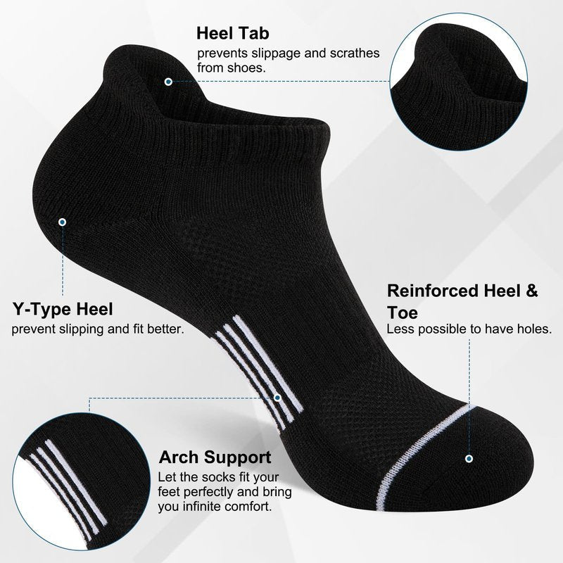 Heatuff 7 Pairs Womens Ankle Socks Athletic Cushioned Anti-Blister Running Low Cut Socks with Tab