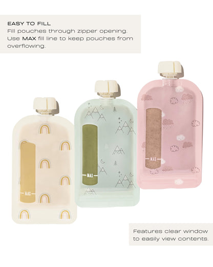 Hippypotamus Reusable Baby Food Pouches for Toddlers - BPA Free Food Grade - Dishwasher & Freezer Safe - Baby Food Containers - Refillable Squeeze Pouch for Applesauce & Yogurt - 12 Pack (Rainbows)