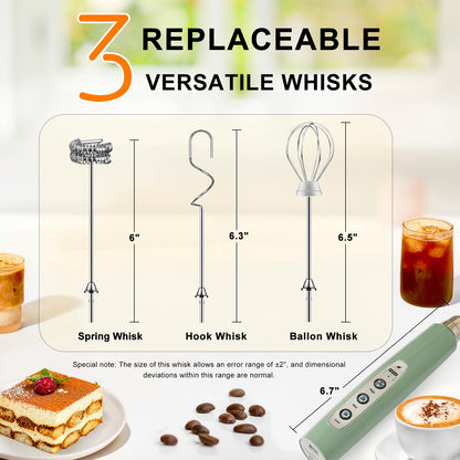 YUSWKO Black Handheld Milk Frother Wand for Coffee, Rechargeable Electric Whisk with 3 Heads 3 Speeds Drink Mixer Coffee Frother For Latte, Cappuccino, Hot Chocolate, Egg