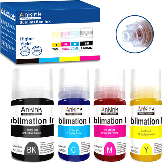 Ankink Sublimation Ink 502 522 Autofill for Ecotank ET-2800 ET-2803 ET-2850 ET-2720 ET-2760 ET-4800 ET-15000 ET-2400 ET-3760 ET-4760 Heat Press Transfer on Mugs T-Shirts Anti-UV ICC-Free