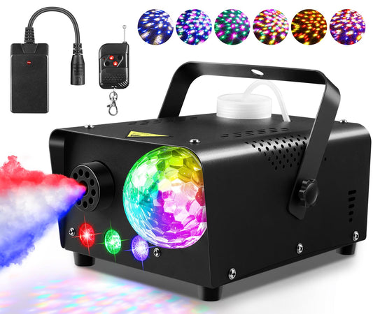 Fog Machine, Outerman Smoke Machine with 3 Color LED Lights and Disco Light, Wireless Remote Control, 600W Power and 2300CFM Fog Output, Perfect for Parties, Clubs, Stage and Halloween