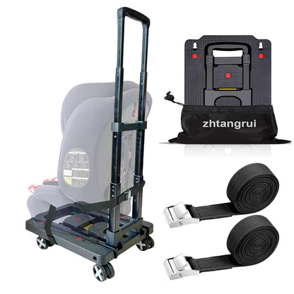 Car Seat Dolly for Airport - CarSeat Roller Cart Wheels for Airplane - Car Seat Travel Cart Carrier with Straps Trolley Foldable Luggage Trolley (Black)