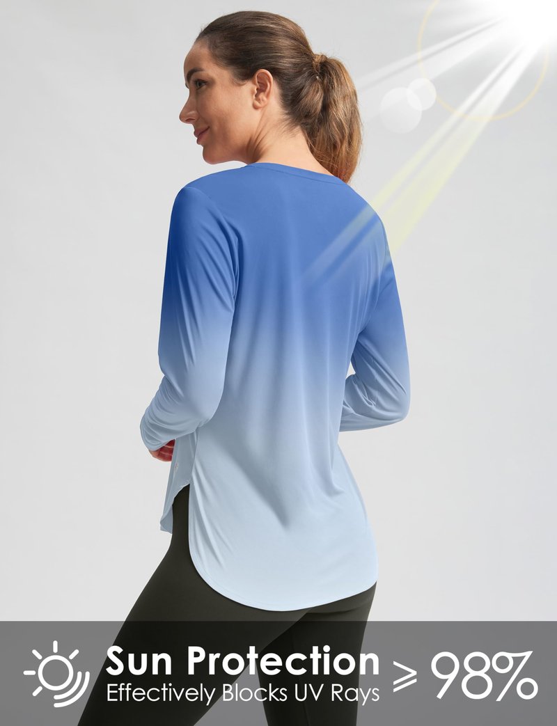 Women's Sun Shirts UPF 50+ Long Sleeve UV Protection Shirt Lightweight Quick Dry Workout Hiking Tops for Women(Blue/White Gradient,L)