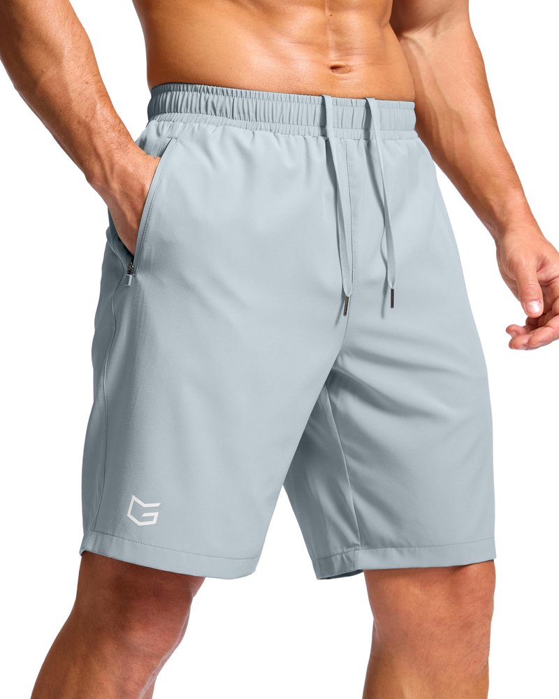 G Gradual Men's Athletic Running Shorts with Zipper Pockets Quick Dry 7"/ 5"/ 9" Workout Gym Shorts for Basketball Hiking(Light Grey,9M)