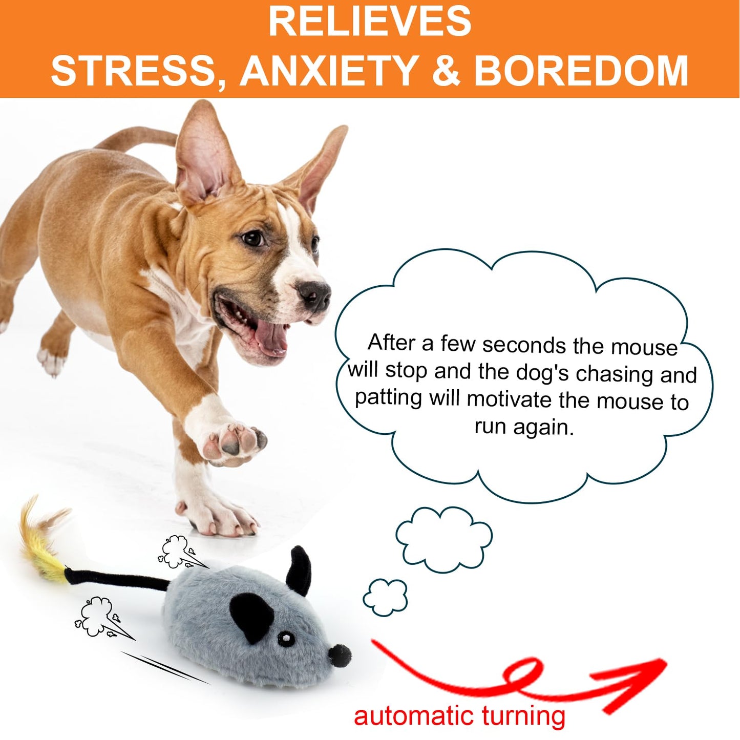 BABORUI Interactive Escaping Mice Squeaky Toys with Lights & Auto-Turn, Rechargeable Moving Toys for Small/Medium/Large Dogs & Cats (Grey)