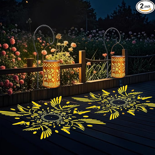 Solar Lanterns Outdoor Decor Hummingbird Garden Waterproof Birthday Gifts Light for Women Mom Grandma, Hanging Solar Lights Metal Decoration for Yard, Patio, Backyard, Porch, Garden, 2 Pack