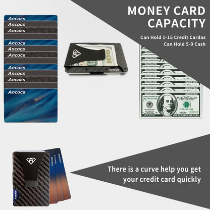 Ancocs Carbon Fiber Credit Card Holder with Metal Money Clip -NFC RFID Blocking Slim Metal Wallet Purse for Men (2021 New)