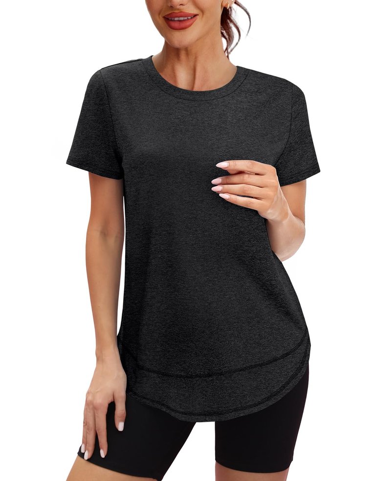 Oversized Tshirts for Women Dry Fit Plus Size Spring Clothes Summer Athletic Tops Workout Shirts Crewneck Black 3XL