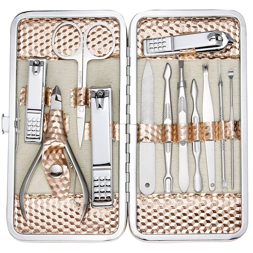 ZIZZON Manicure, Pedicure Kit, Nail Clippers Set of 12Pcs, Professional Grooming Kit, Nail Tools with Luxurious Travel Case Black