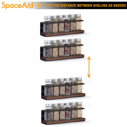 SpaceAid Spice Rack Organizer for Cabinet Door or Wall Mount (4 Pack) with 415 Spice Labels - Wood Hanging Seasoning Shelf for Cupboard Pantry or over the Stove