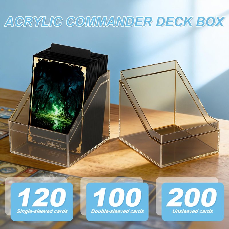 Mlikero Card Deck Cases, 4 Pack Acrylic Commander Deck Box Holding 100+ Sleeved Cards with 4 Dividers, Sturdy Card Storage Box Fit for MTG, TCG, Sports Cards (Clear&Black)