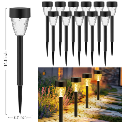 12 Pack Solar Garden Lights, Outdoor Waterproof Up to 12 Hrs Auto On/Off - Solar Pathway Lights for Yard, Patio, Lawn, Landscape and Pool Decor (3000K)