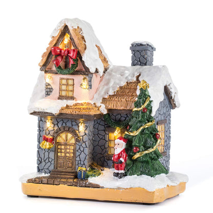 innodept12 6" Resin Christmas Scene Village Houses Town with Warm White LED Light Battery Operate Christmas Ornamnet