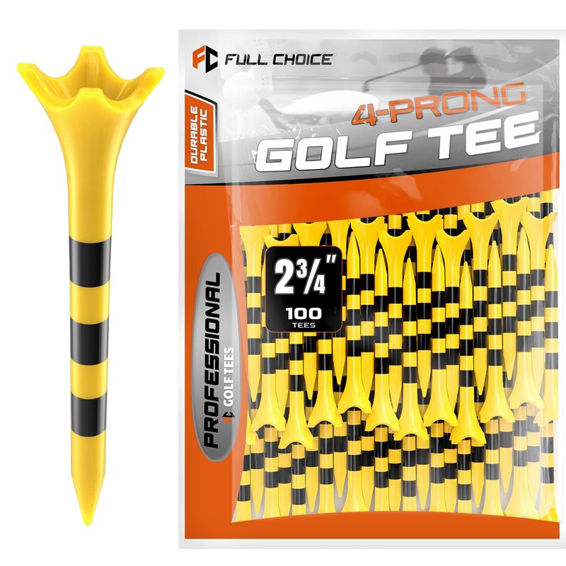 Full Choice Plastic Golf Tees 100 Pack 2-3/4", Enhanced Durability & Stability, Engineered to Minimize Friction and Side Spin