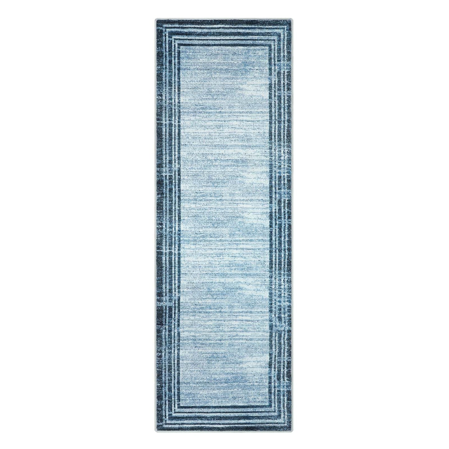 Lahome Modern Abstract Runner Rug, Washable Blue 2x6 Runners for Hallways Non Slip Bathroom Rug Runners, Low-Pile Soft Kitchen Runner Rubber Backed Carpet Runner for Bedroom Entryway