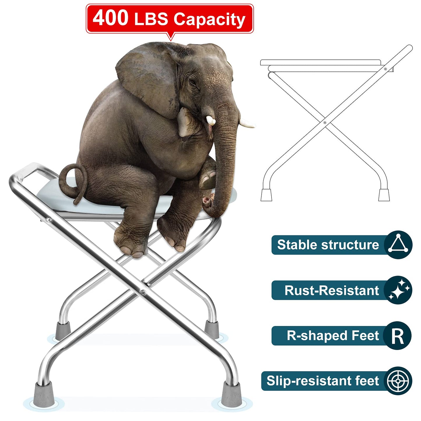 BLIKA Portable Toilet for Camping, 400LBS Stainless Steel Foldable Camp Travel Toilet for Adults, 16-Inch for Truckers, Camping, RV Travel, Road Trips, Outdoor Use