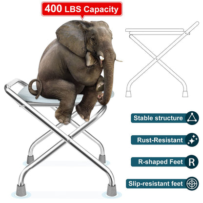 BLIKA Portable Toilet for Camping, 400LBS Stainless Steel Foldable Camp Travel Toilet for Adults, 16-Inch for Truckers, Camping, RV Travel, Road Trips, Outdoor Use