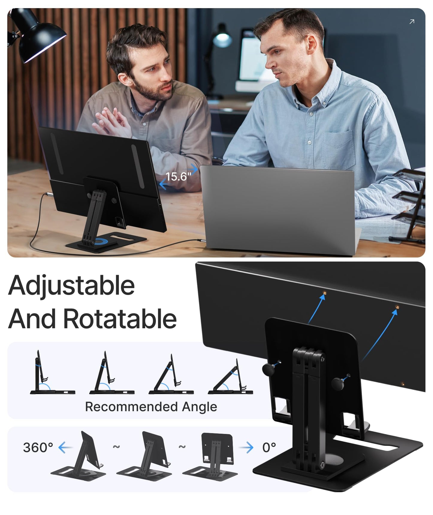 Ingnok 15.6'' FHD IPS Portable Monitor – Ultra Slim External Screen with USB C/HDMI for Laptop, Mac, PC, Phone, PS4, PS5, Switch (Renewed)