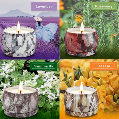 Scented Candles Gifts Set for Women, 4.4 oz Soy Wax Aromatherapy Candles, Portable Travel Tin Jar Candles for Birthday Party Anniversary, Girlfriend Mom Wedding Birthday Festival, Bath Yoga, 4 Pack